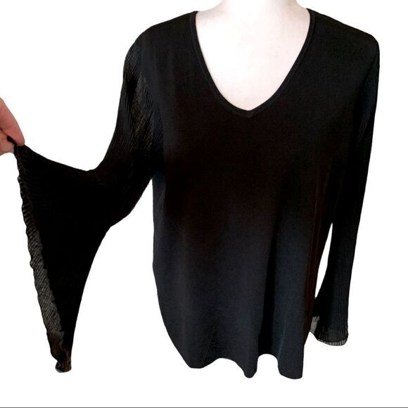 NWT I-N-C International black sweater pleated chiffon bell sleeves 0X/XL $89.50 - Picture 8 of 11